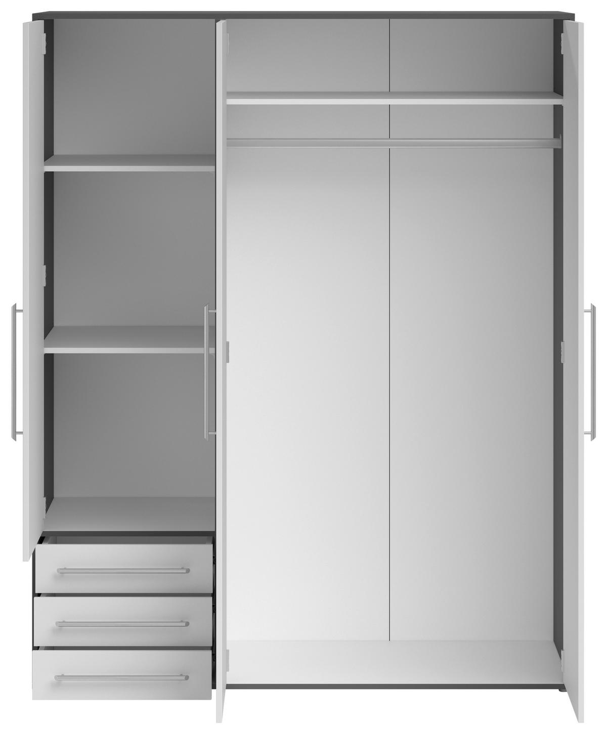 Drehtürenschrank Mit Laden B: 155 Cm Lyss Weiß/graphit - Graphitfarben/Weiß, MODERN, Holzwerkstoff (155/194/58cm) - Livetastic