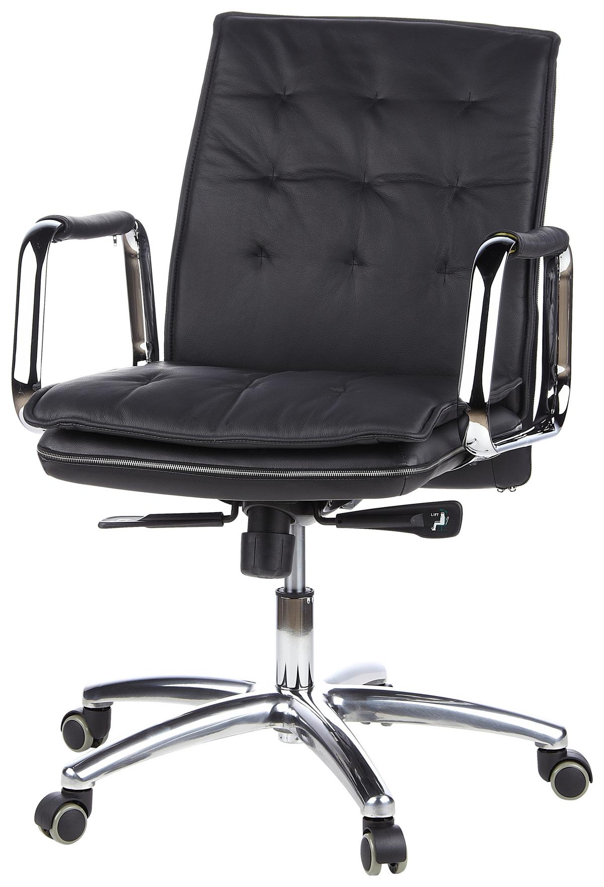 Chefsessel Villa Schwarz Bis 120 Kg - Silberfarben/Schwarz, Basics, Leder/Kunststoff (60/109/48cm) - MID.YOU