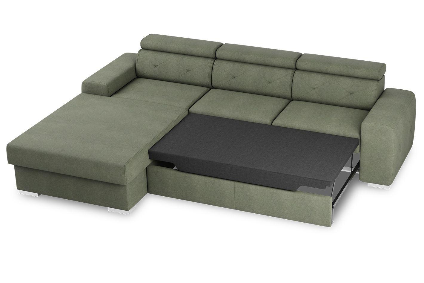 Ecksofa mit Schlaffunktion Madison Olivgrün 195x296 cm - Silberfarben/Olivgrün, Design, Textil (195/296cm) - MID.YOU