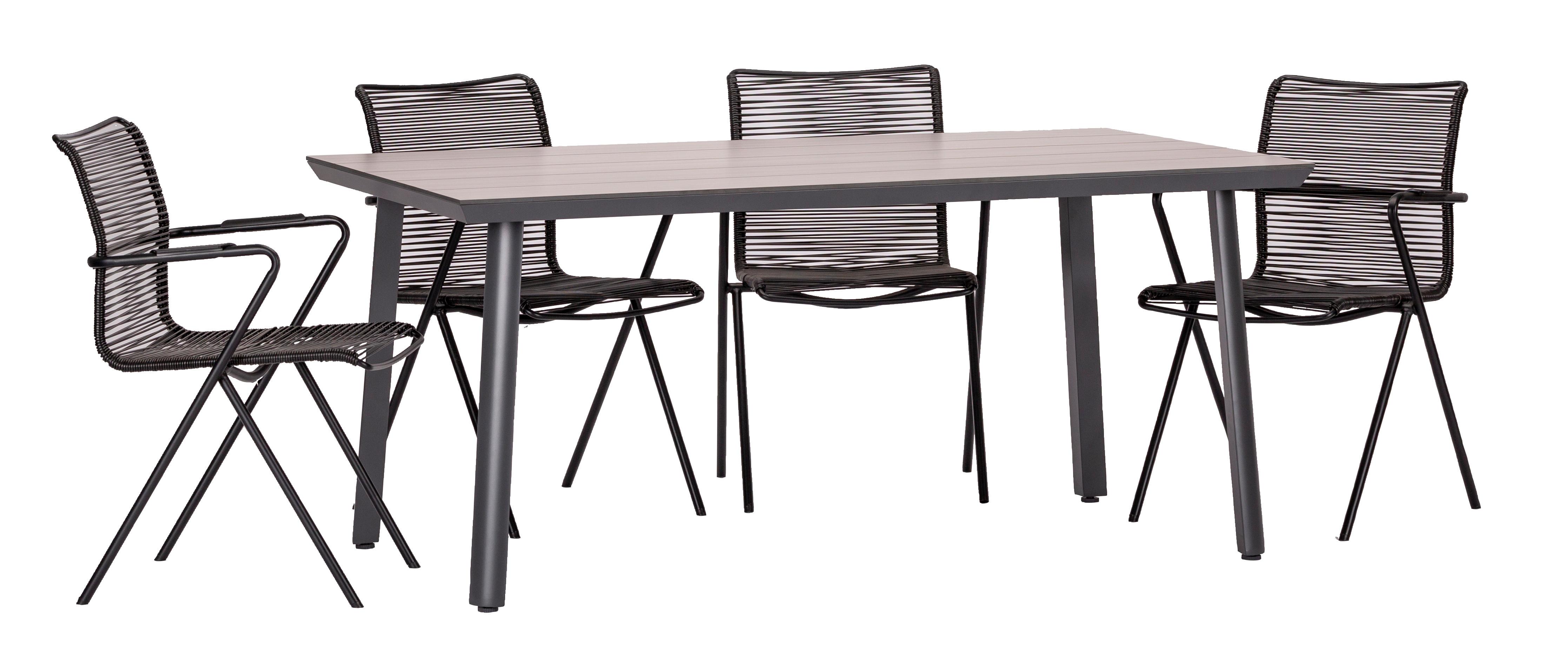 Gartengarnitur 5-Tlg. Metall/Kunststoff - Anthrazit/Schwarz, Basics, Holzwerkstoff/Kunststoff (92/73/160cm) - Gardenson