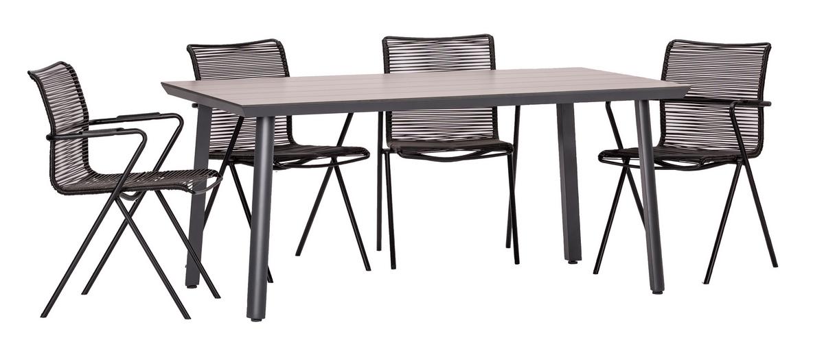 Gartengarnitur 5-Tlg. Metall/Kunststoff - Anthrazit/Schwarz, Basics, Holzwerkstoff/Kunststoff (92/73/160cm) - Gardenson
