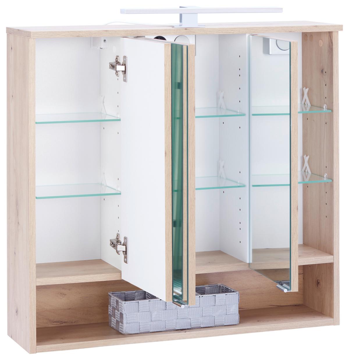 Spiegelschrank Fresh mit Led 3 Türen 80x75x20 cm - Eiche Artisan, KONVENTIONELL, Glas/Holzwerkstoff (80/75/20cm) - Ondega