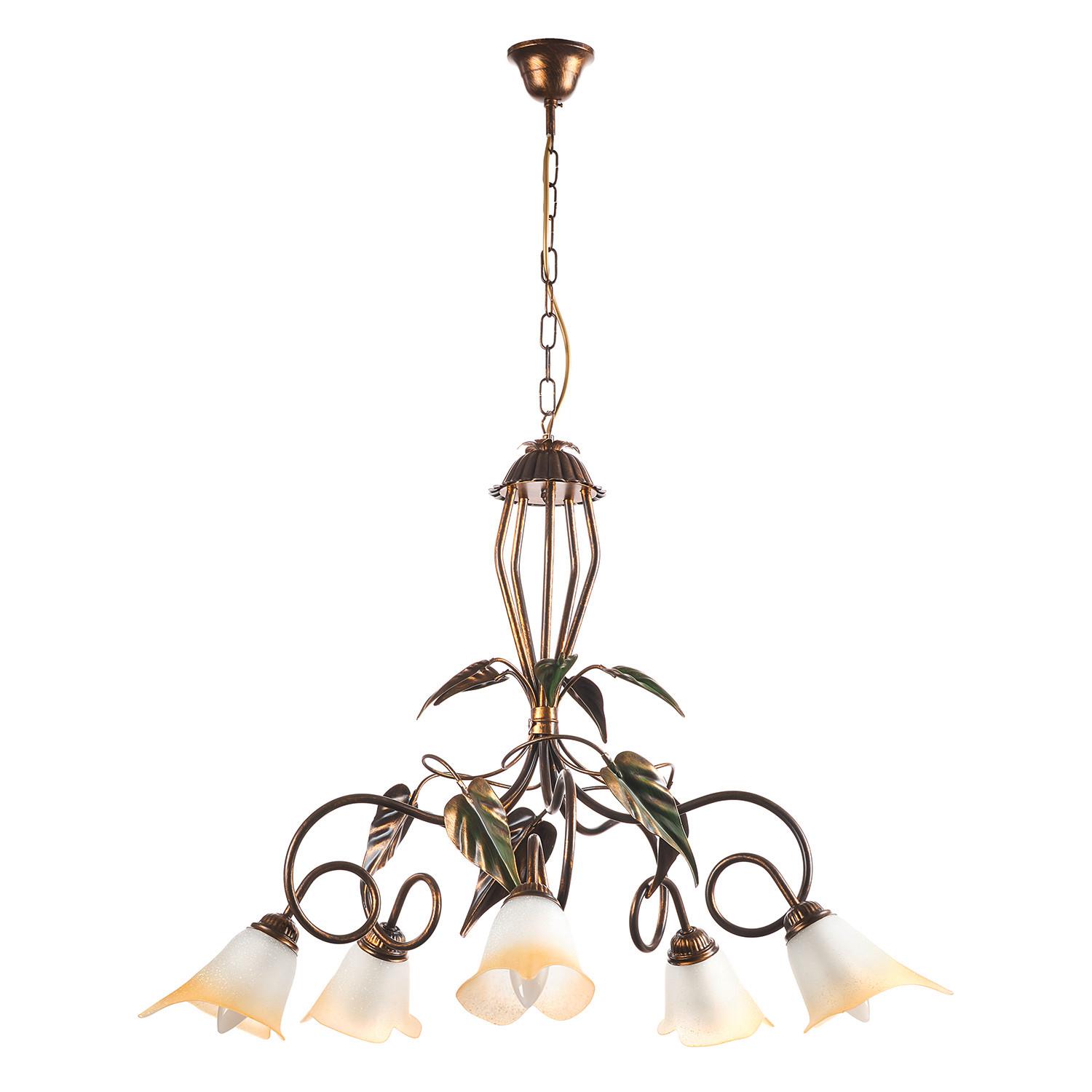 Kronleuchter 4620/5 - Bronzefarben/Olivgrün, Natur, Glas/Metall (90/130cm)