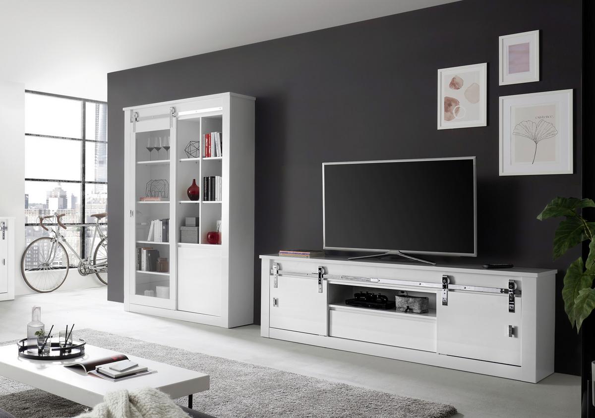 WOHNWAND Daytona Weiß HG B: 349 cm - Weiß Hochglanz/Weiß, Design, Holzwerkstoff (349/200/43cm) - Livetastic