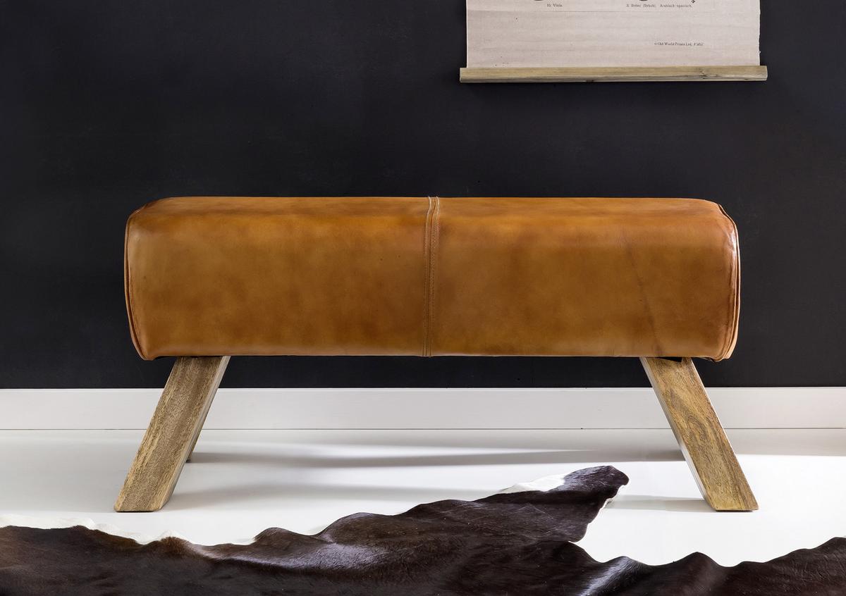 Hocker Wl5.105 Leder Braun Sitz Gepolstert  H: 43 cm - Braun, Natur, Leder (90/43/30cm) - MID.YOU