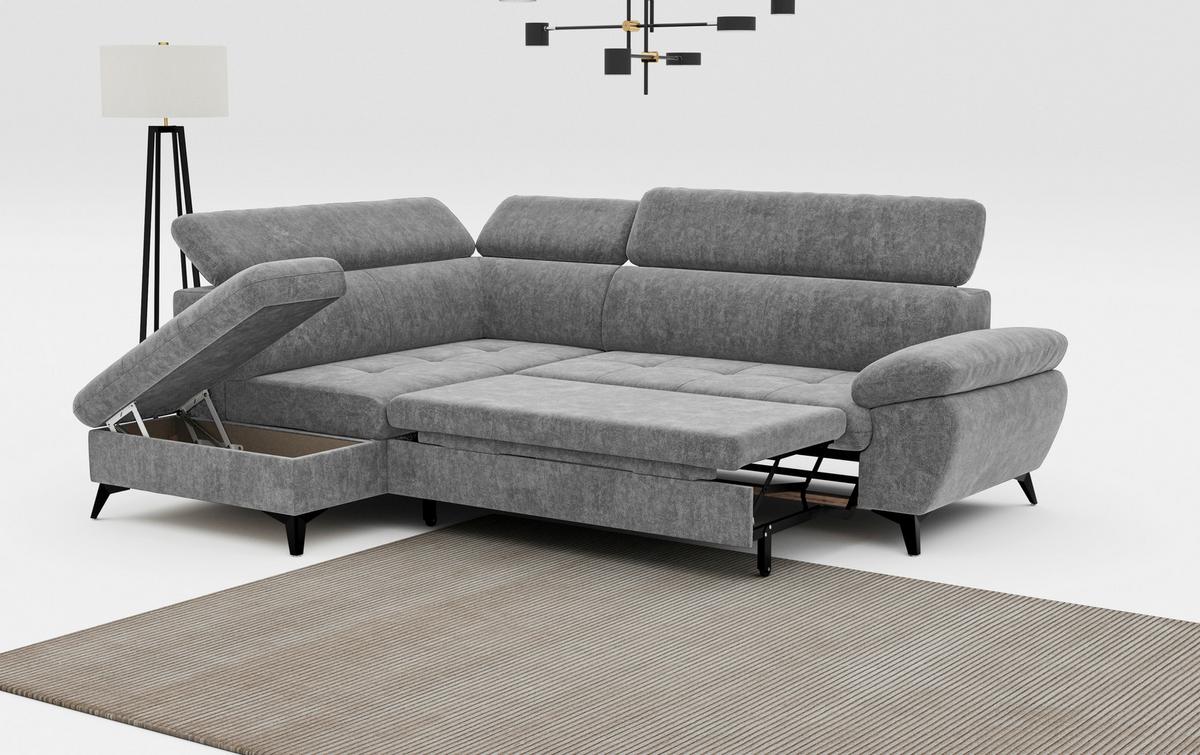 Ecksofa mit Bettkasten Hudson Grau 207x265cm - Dunkelgrau/Schwarz, Textil (207/265cm) - MID.YOU