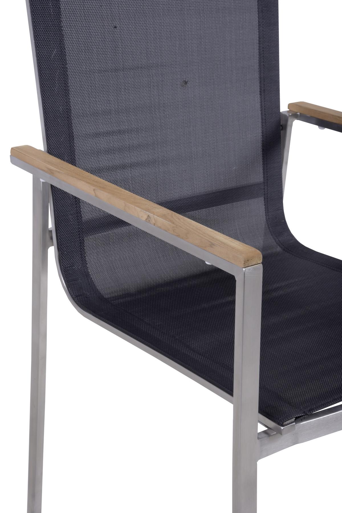 Gartenstuhl Stapelbar Denver 2er-Set Teakholz/edelstahl - Silberfarben/Schwarz, Basics, Holz/Kunststoff (58/86/55cm) - Gardenson