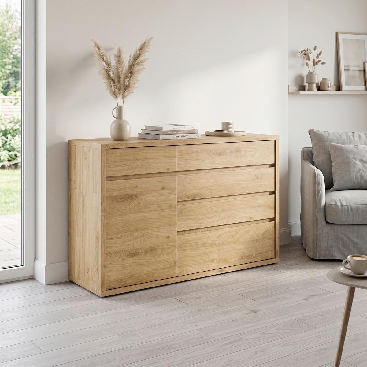 Sideboard Shetland Eichefarben/Grau B: 136 cm - Eichefarben/Grau, MODERN, Holzwerkstoff (136/87/40cm)