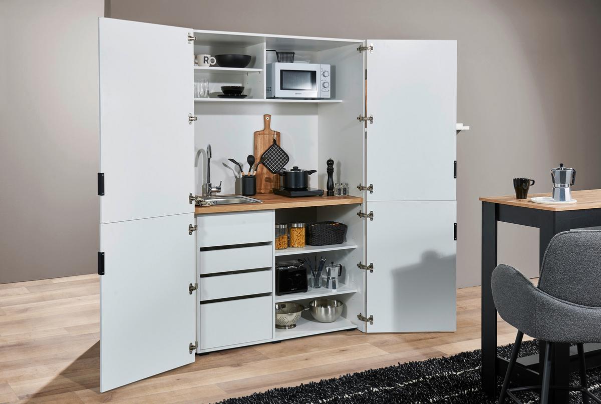 Minikuchyňa Heidelberg šírka 124 cm, bez spotrebičov - čierna/biela, kov/kompozitné drevo (124/200/70cm)