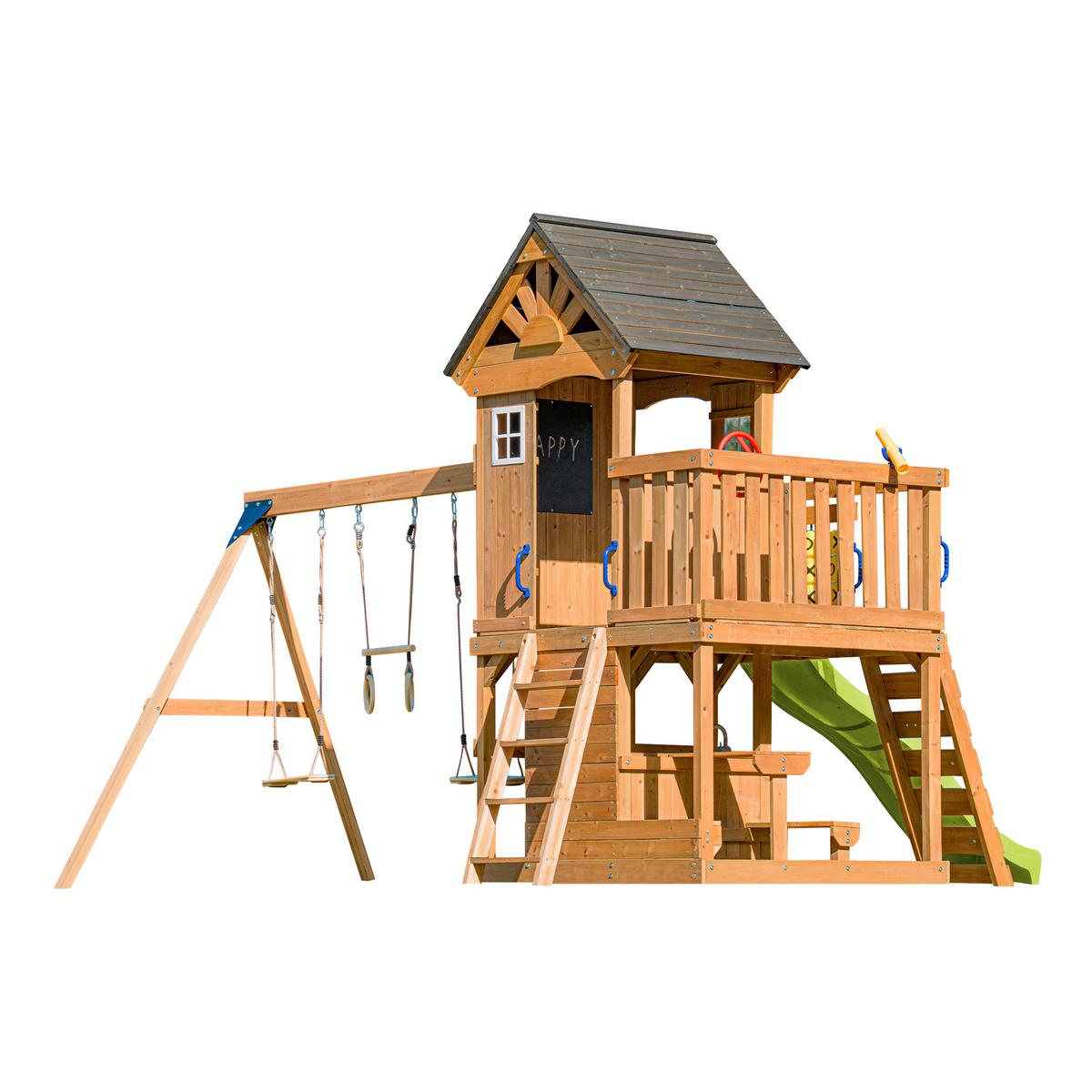 Spielturm mit Rutsche Limegrün - Anthrazit/Limette, Basics, Holz/Kunststoff (435/410/305cm) - Ambia Garden