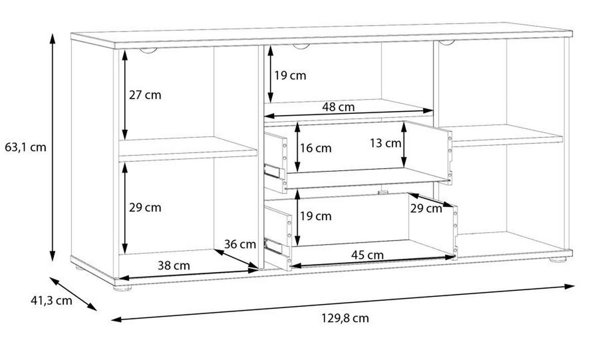 TV díl Ganymede, světle šedá, š: 130 cm - černá/světle šedá, Moderní, kov/kompozitní dřevo (129,8/63,1/41,3cm)
