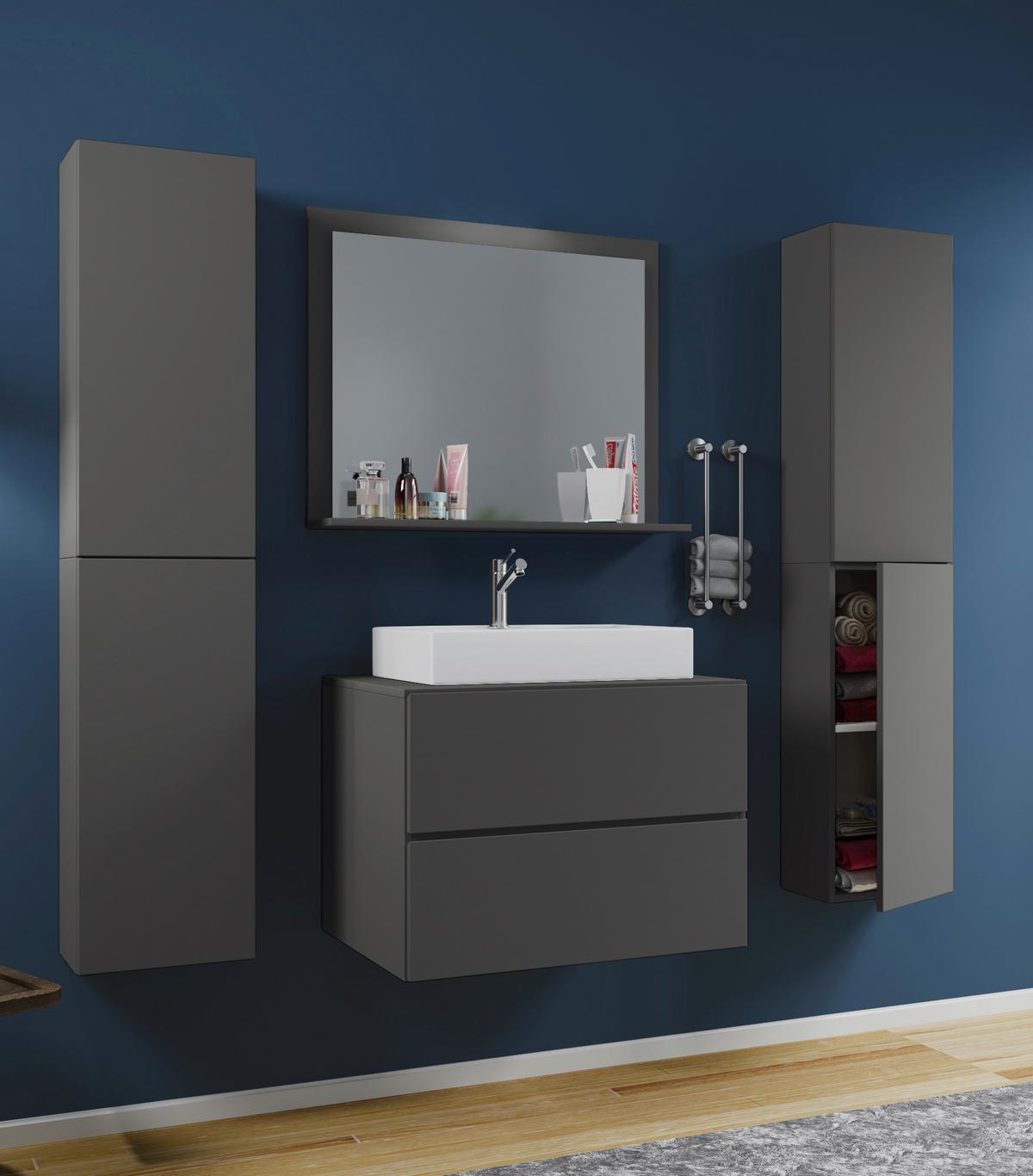 Badezimmer Lendas5-teiliganthrazitb:127cm - Anthrazit/Weiß, MODERN, Keramik/Holzwerkstoff (127cm) - MID.YOU