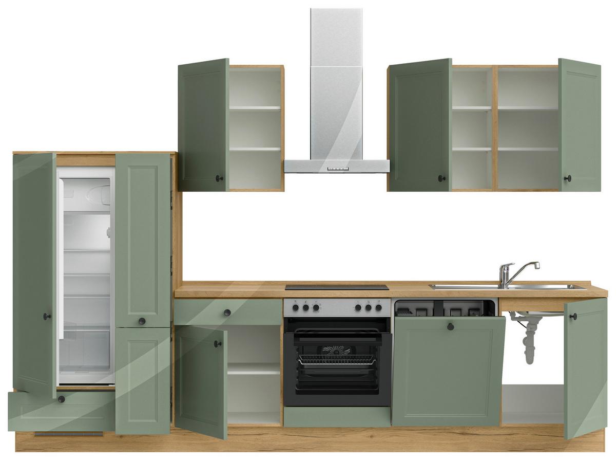 Kuchyňská linka 330 cm, rákosová/ dub sierra - barvy dubu/černá, Moderní, kov/kompozitní dřevo (330cm) - Nobilia