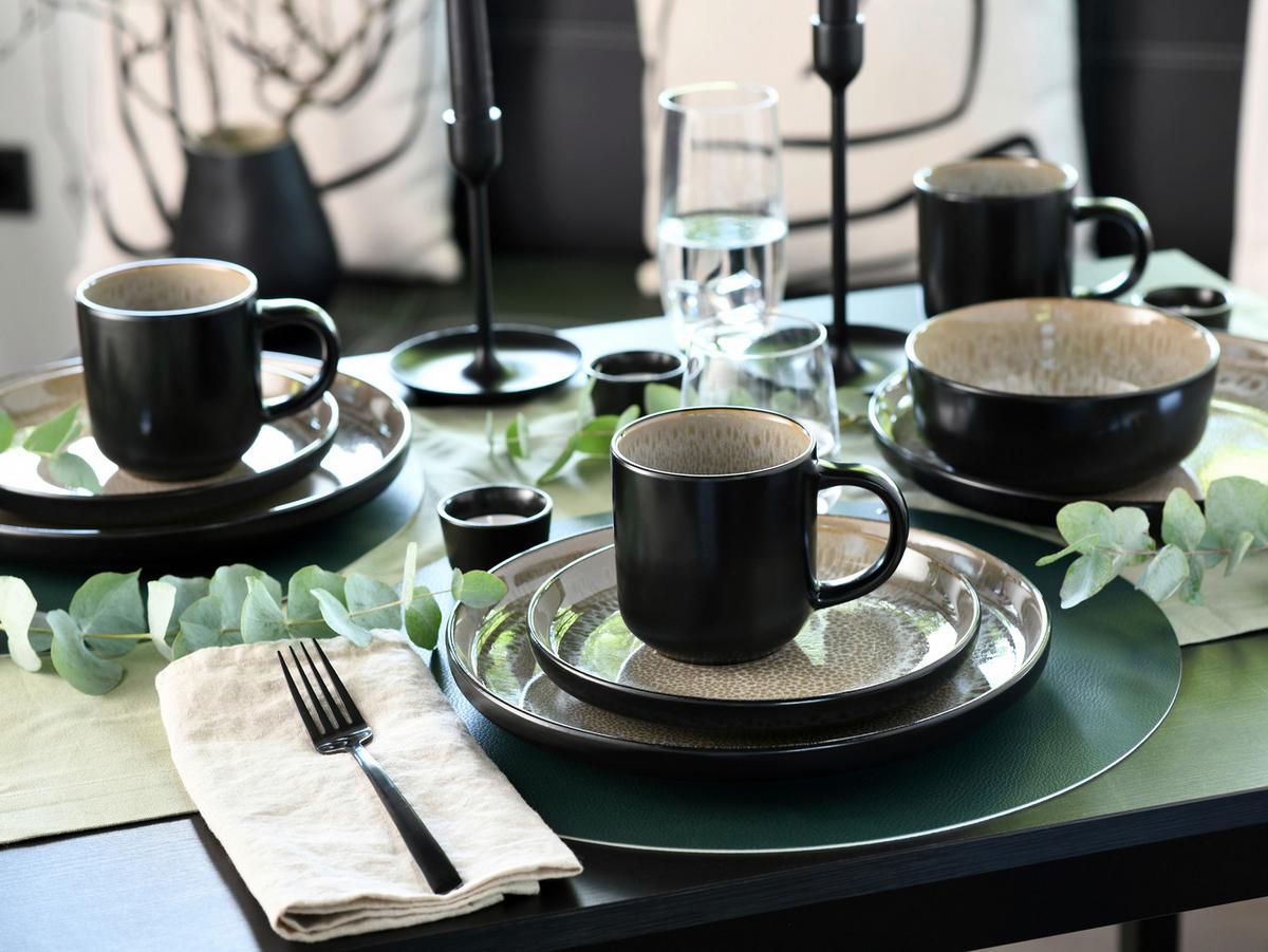 Kombiservice Nordic Fjord Schwarz, Beige 16--Teilig - Beige/Schwarz, Basics, Keramik - Creatable