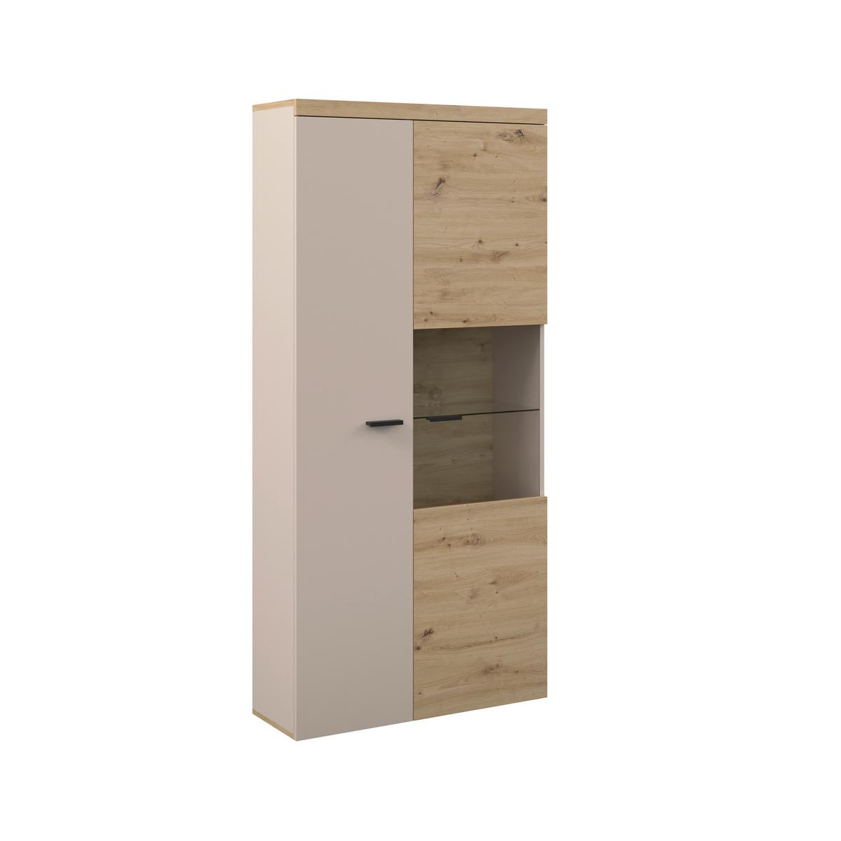 Vitrine Strada Giga Eiche Artisan/Kashmir, B: 91cm - Kaschmir/Schwarz, Trend, Glas/Holzwerkstoff (91/193/32cm)