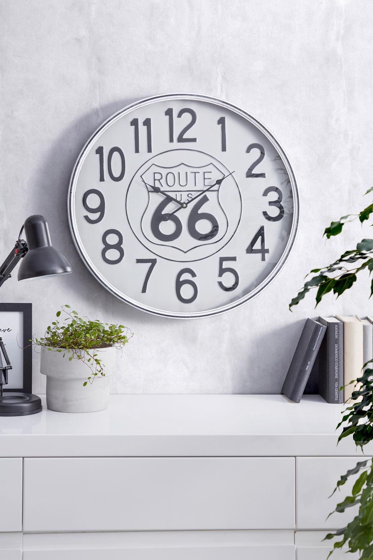 Wanduhr Route Ø 60 cm Analog Schwarz/Weiß Eisen/Glas - Goldfarben/Weiß, Basics, Glas/Metall (60cm) - Luca Bessoni