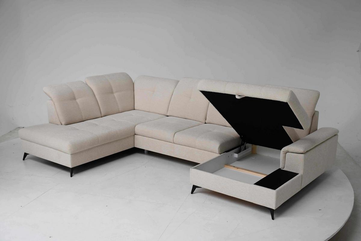Rohová sedačka SIERRA, levá, béžová žinylka MIU - černá/béžová, Moderní, kov/textil (230/181cm) - Mömax