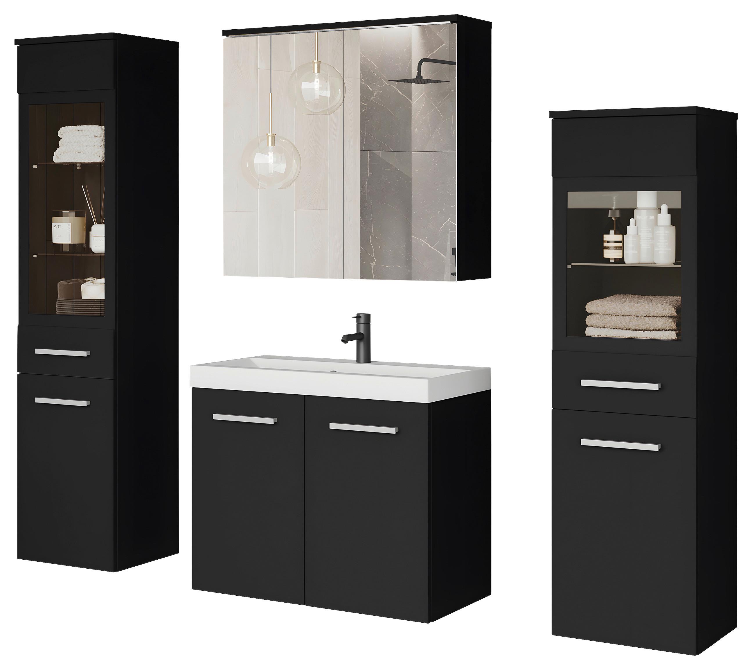Badmöbel-set 5-tlg. Madrit 120 Cm - Schwarz/Weiß, LIFESTYLE, Glas/Keramik (120cm) - P & B