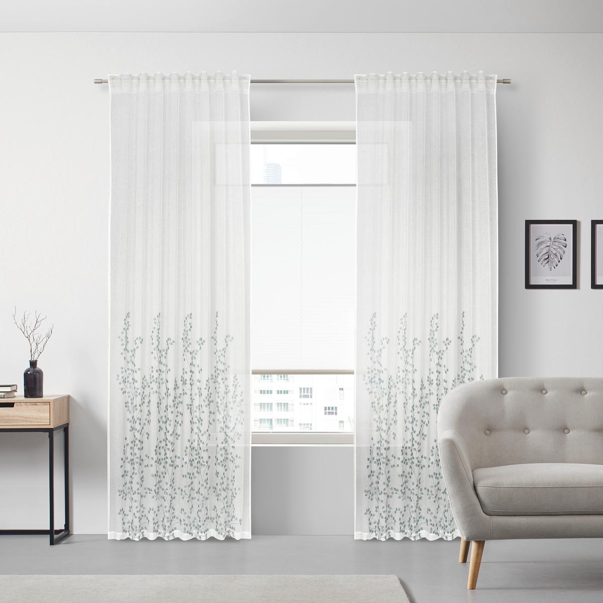 HOTOVÝ ZÁVĚS Livie, 135/245 cm - bílá/světle zelená, Basics, textil (135/245cm) - Mömax