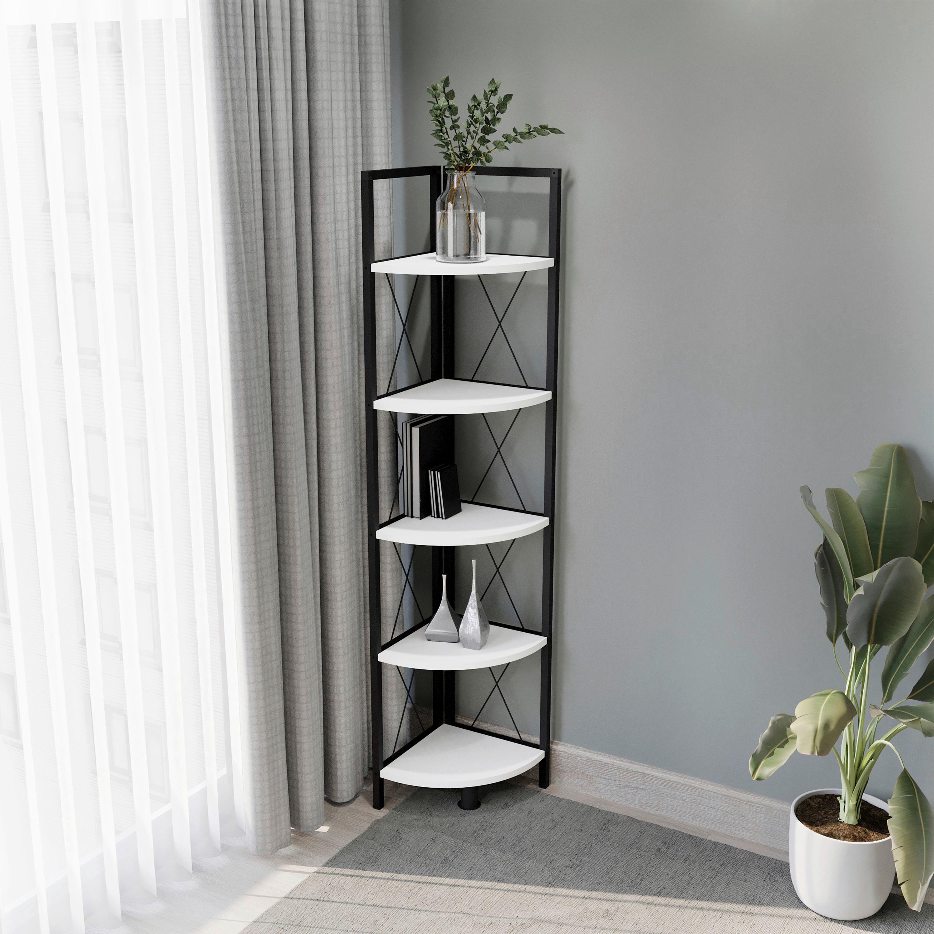 ROHOVÝ REGÁL INSASI 5 ECKREGAL - čierna/biela, Design, kov/kompozitné drevo (34/160/34cm) - MID.YOU