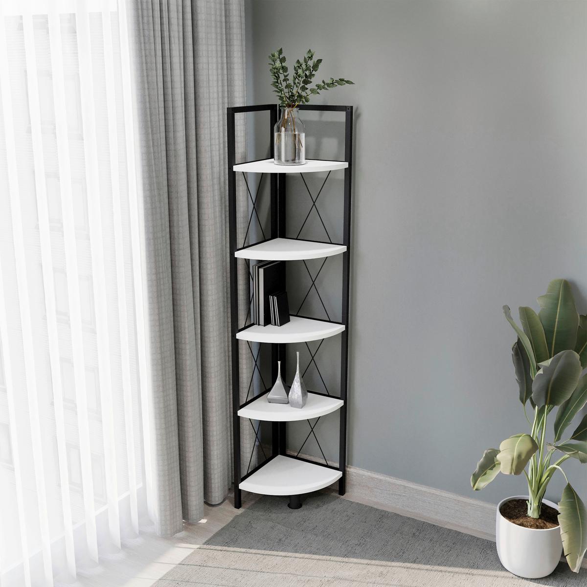 ROHOVÝ REGÁL INSASI 5 ECKREGAL - bílá/černá, Design, kov/kompozitní dřevo (34/160/34cm) - MID.YOU