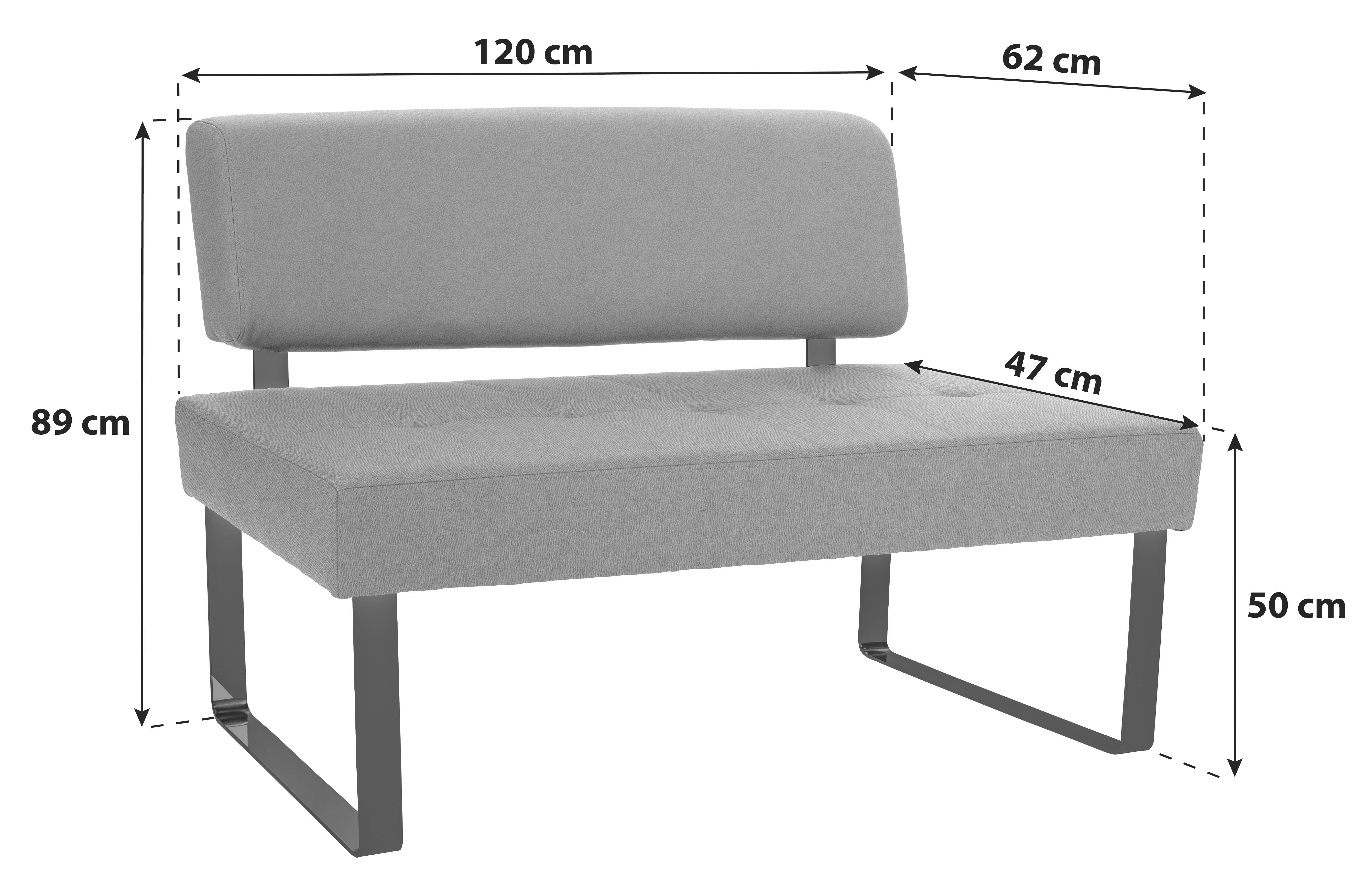 Sitzbank mit Lehne Gepolstert Grau/Silber Kakan B: 120 cm - Silberfarben/Schwarz, MODERN, Holz/Holzwerkstoff (120/89/62cm) - Luca Bessoni