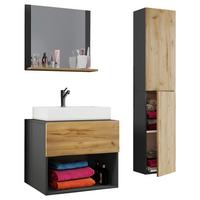 Badmöbel-set 4-tlg. Lendas B: 60 Cm Anthrazit/eiche Dekor - Honigeiche/Anthrazit, MODERN, Keramik/Holzwerkstoff (94cm) - MID.YOU