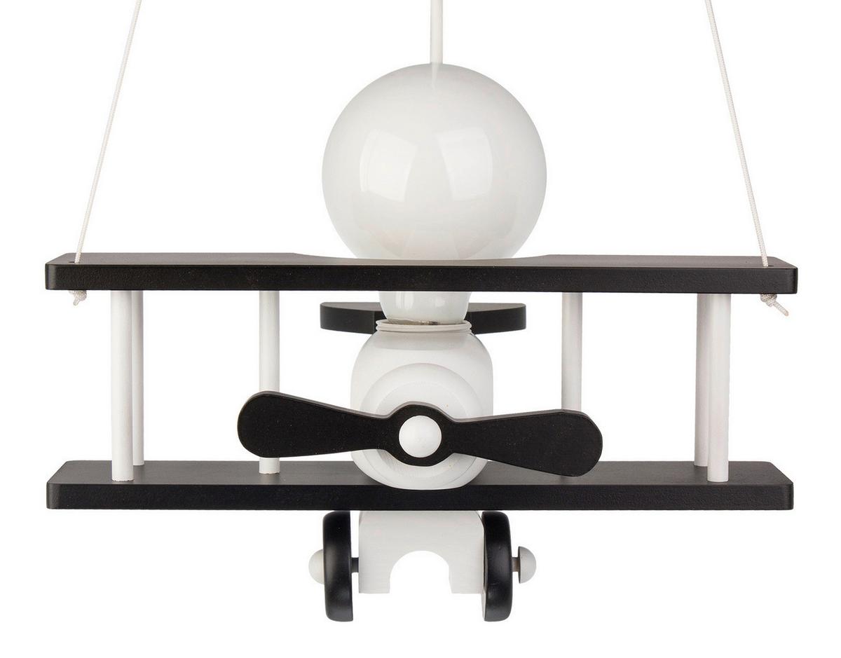 Kinderhängeleuchte Flugzeug H: 75 Cm 1-Flammig - Schwarz/Weiß, KONVENTIONELL, Holz (29/31/75cm)