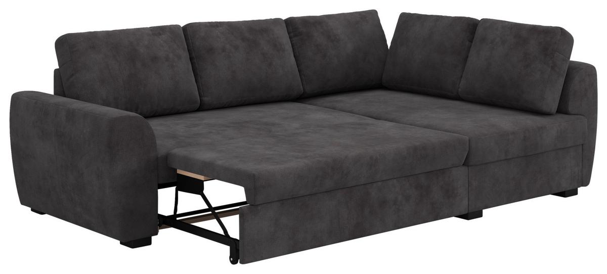 Ecksofa mit Bettfunktion Drift Microfaser schwarz, B: 253cm - Schwarz, Trend, Textil (253/154cm)