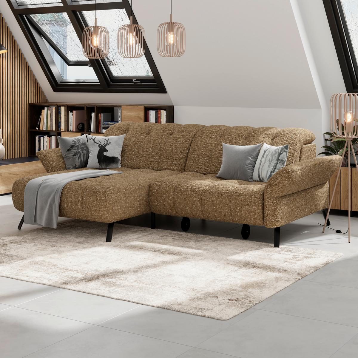 Ecksofa Coast Cognac, 173x244cm - Cognac/Schwarz, KONVENTIONELL, Holzwerkstoff/Textil (173/244cm)