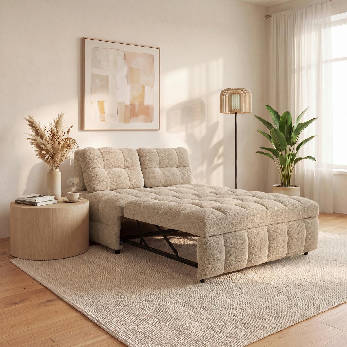 Rozkládací pohovka LIARA, béžová, 2-dílná sada - černá/béžová, Moderní, kov/dřevo (137/87/110cm) - Bessagi Home