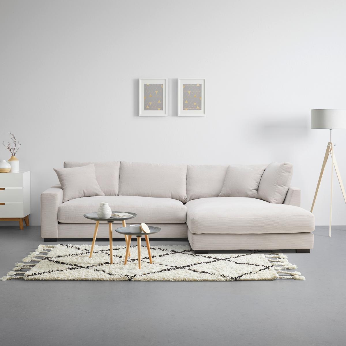 Rohová sedačka PEDRO, pravá, béžová, s vankúšmi - čierna/béžová, Modern, textil/plast (300/83/190cm) - Mömax