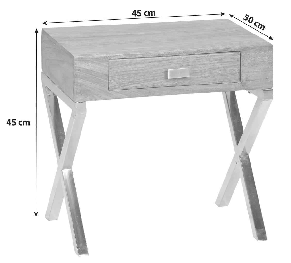 Nočný stolík z masívu Sheesham GUNA - chrómová/farba indického palisandra, Modern, kov/drevo (45/45/50cm) - MID.YOU