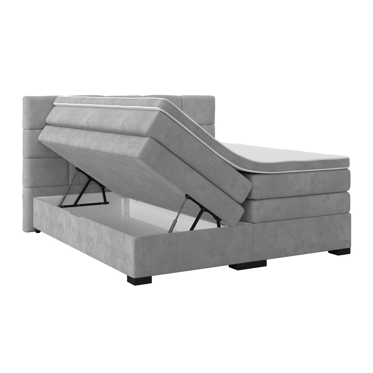 Boxspringbett April New Grau, LF: 200x200cm - Schwarz/Grau, KONVENTIONELL, Textil (200/200cm) - Sembella