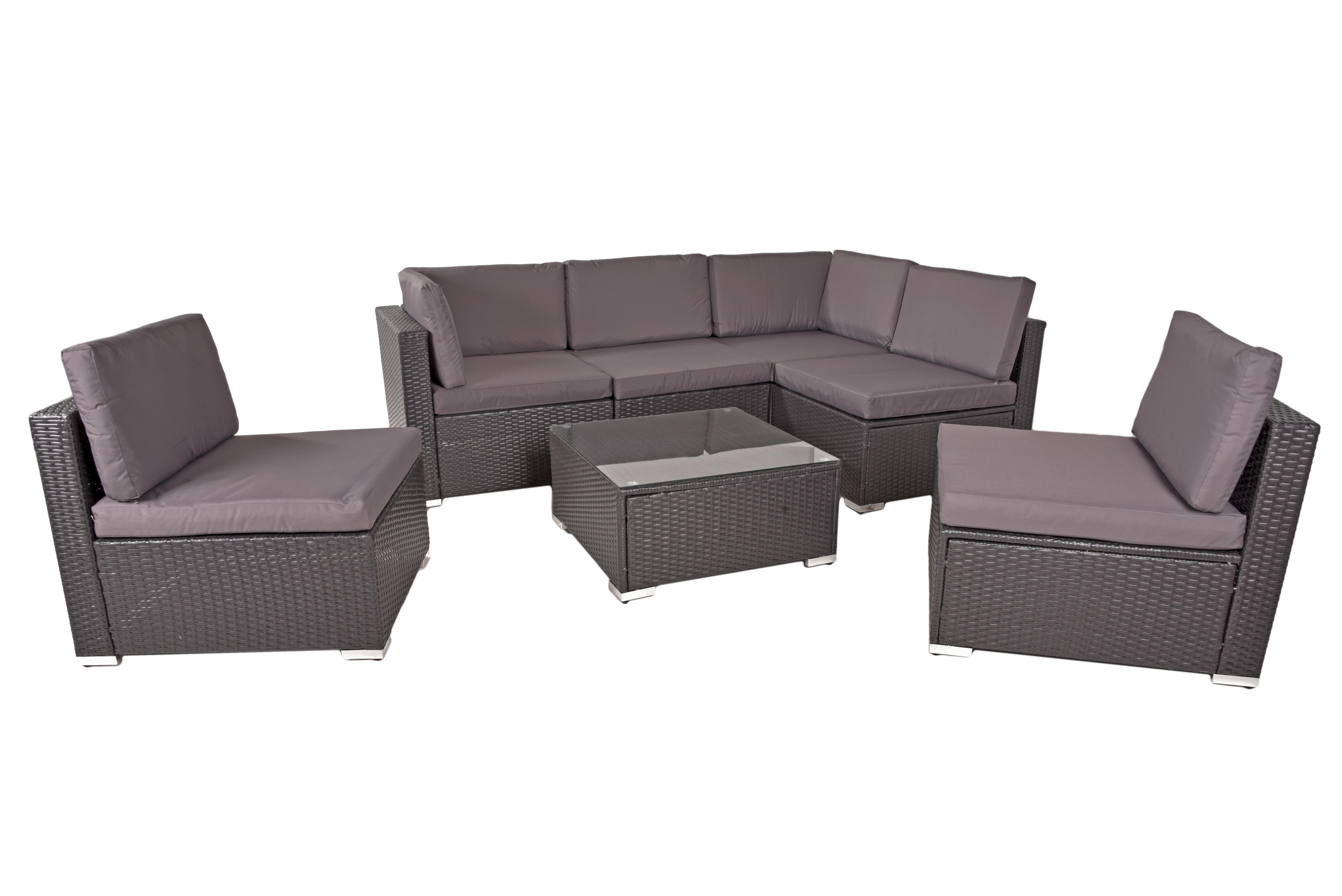 Loungegarnitur Sansibar - Silberfarben/Schwarz, Basics, Glas/Kunststoff (265/218/75cm) - Gardenson
