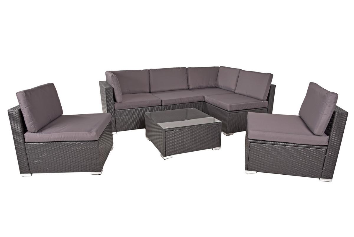 Loungegarnitur Sansibar - Silberfarben/Schwarz, Basics, Glas/Kunststoff (265/218/75cm) - Gardenson