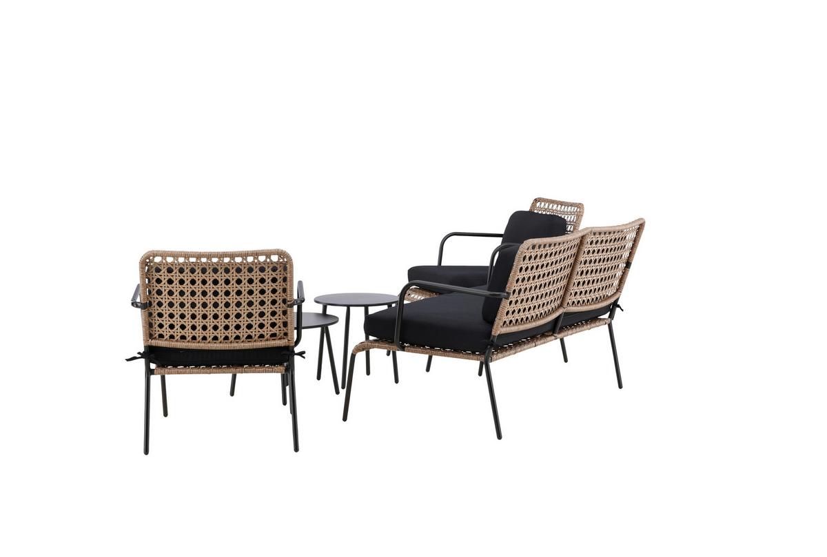 Loungegarnitur 5-tlg Paola Holz/metall Mit Kissen - Dunkelgrau/Schwarz, KONVENTIONELL, Naturmaterialien/Holz - Gardenson
