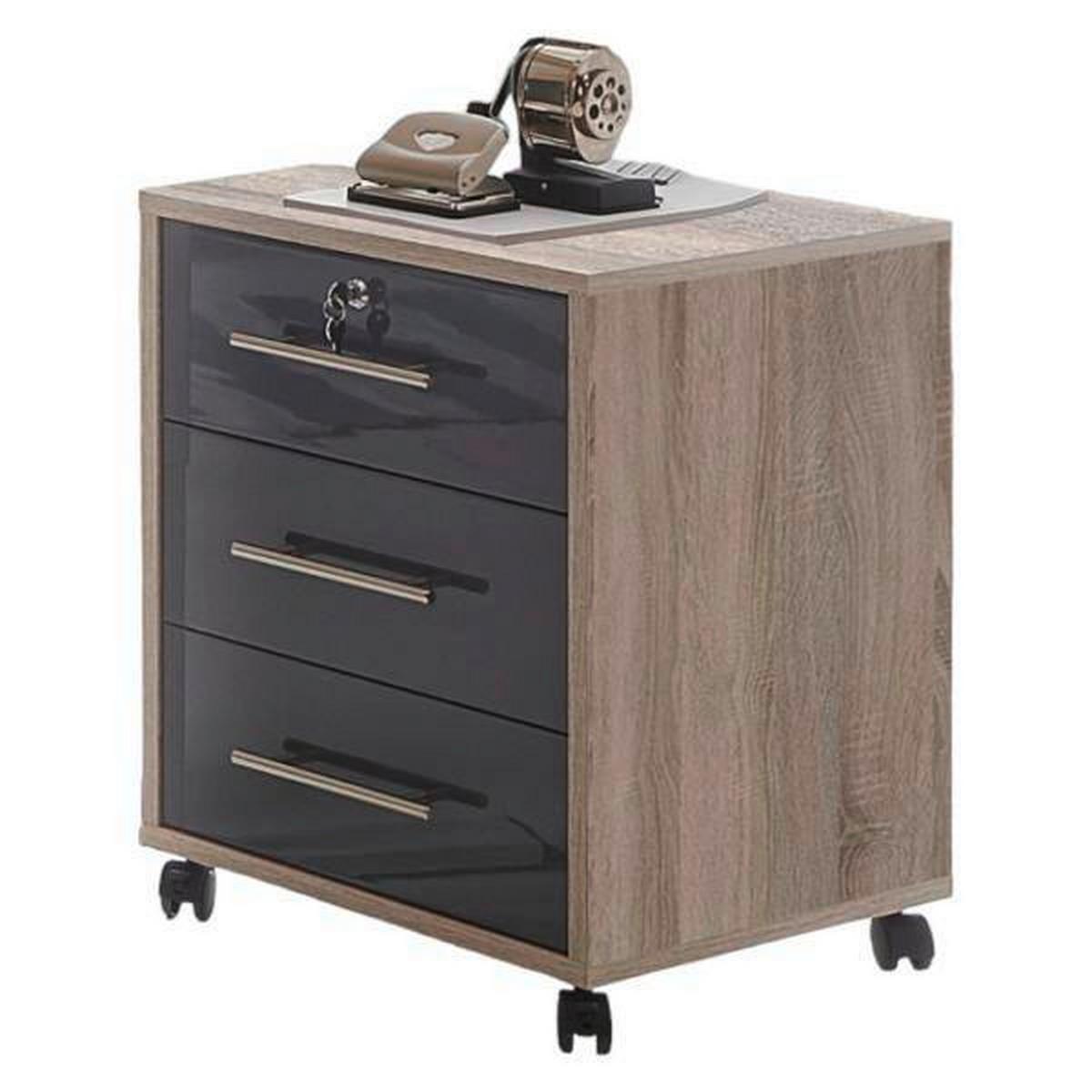 Büro Office Edition Eiche Dekor/anthrazit Hg - Anthrazit Hochglanz/Sonoma Eiche, MODERN, Holzwerkstoff/Metall - MID.YOU