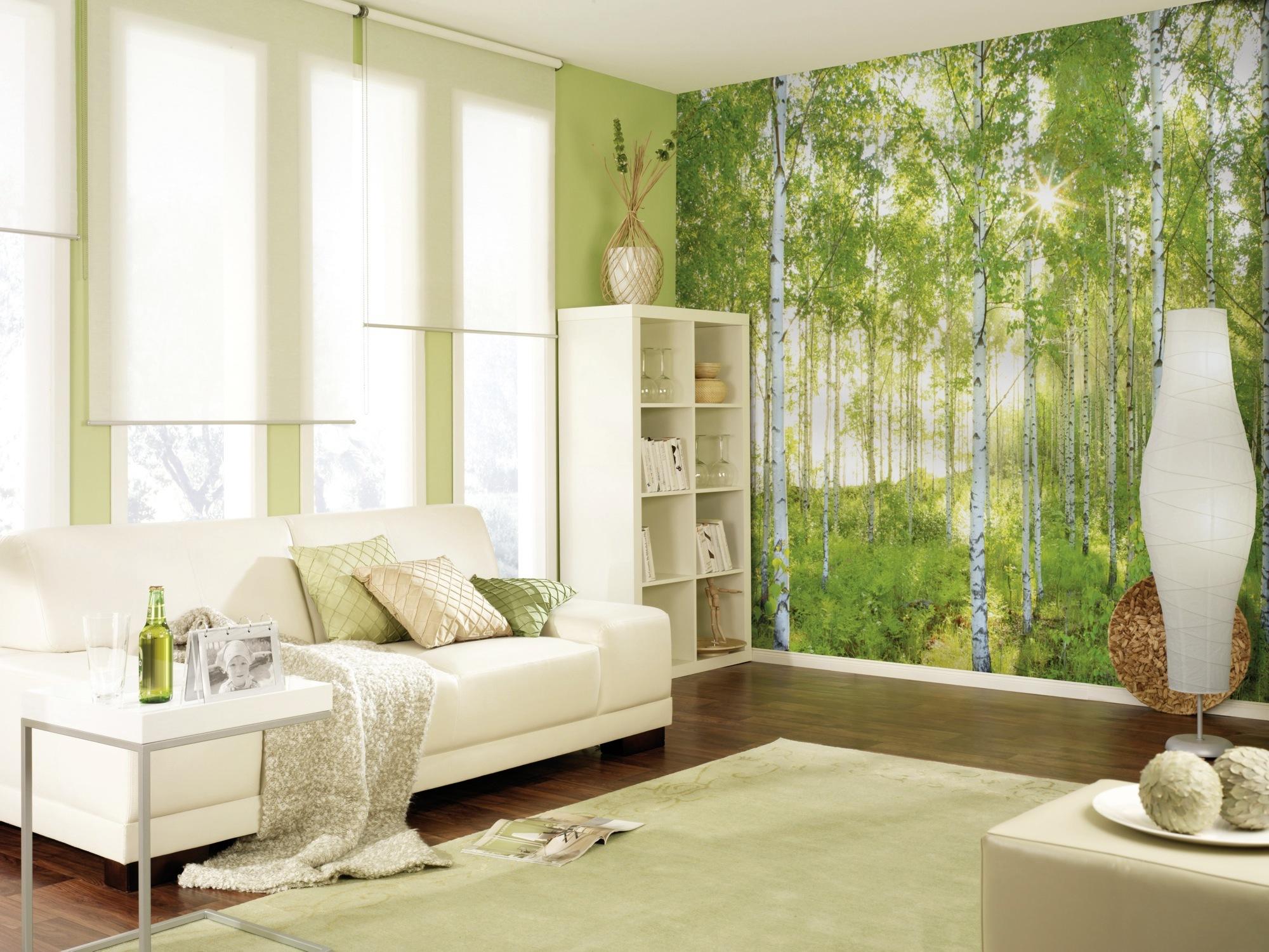 Vliestapete Bäume - Gelb/Weiß, Natur, Papier (368/248cm)