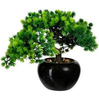 Kunstpflanze, Bonsai Grün, Inkl. Topf, H: 26 Cm - Schwarz/Braun, Design, Keramik/Kunststoff (26cm) - P & B