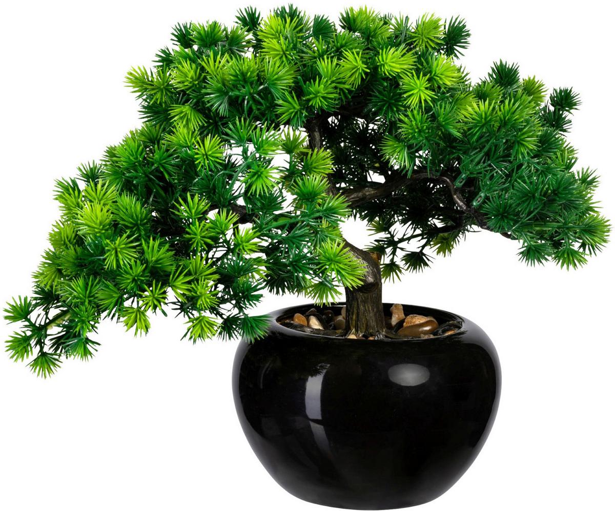 Kunstpflanze, Bonsai Grün, Inkl. Topf, H: 26 Cm - Schwarz/Braun, Design, Keramik/Kunststoff (26cm) - P & B