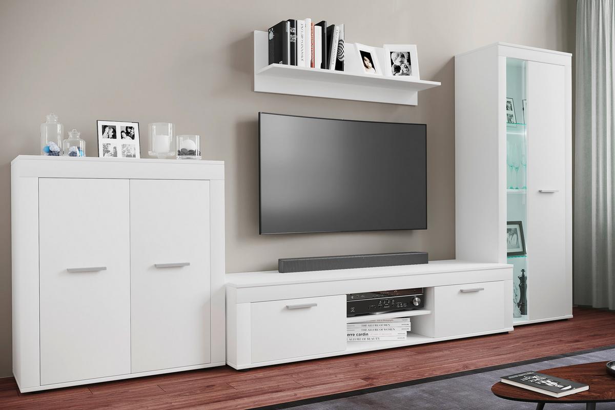 Wohnwand Usilo Weiß B: 300 cm - Schwarz/Weiß, Design, Glas/Holzwerkstoff (300/159/37cm) - MID.YOU