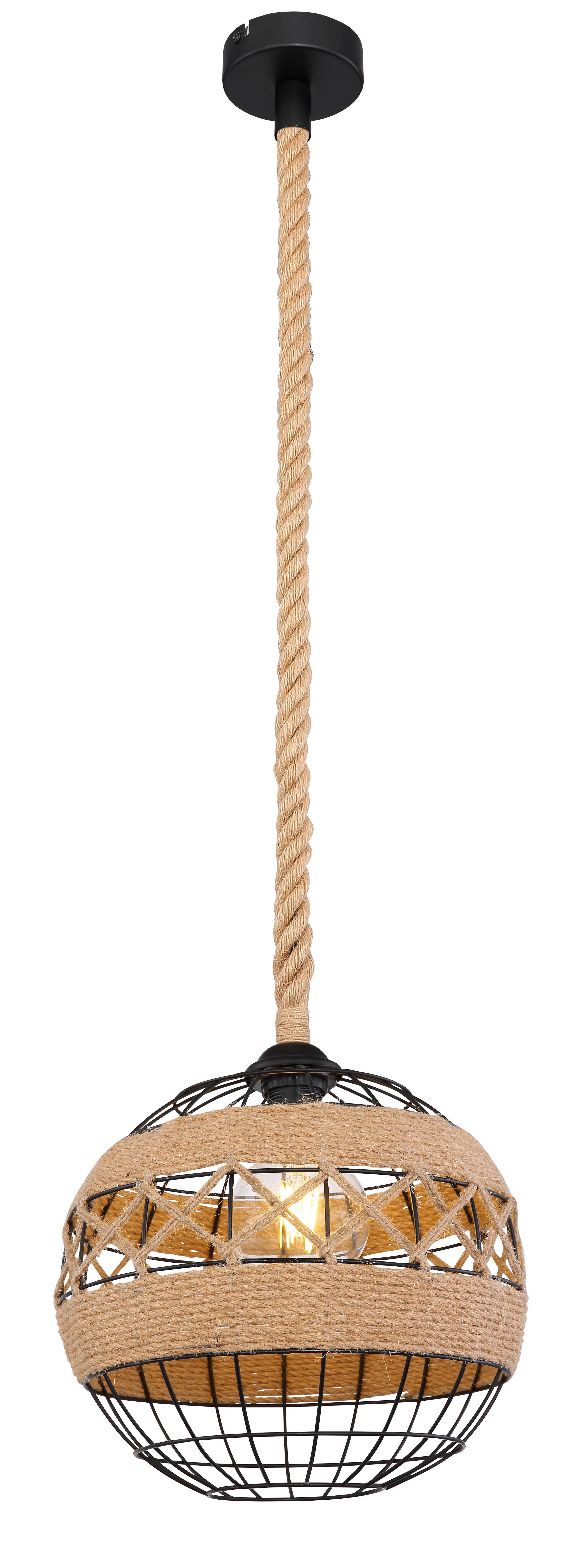 Hängeleuchte H: 120 cm 1-Flammig, Industrial Style - Schwarz/Braun, Natur, Naturmaterialien/Metall (30/120cm) - Globo