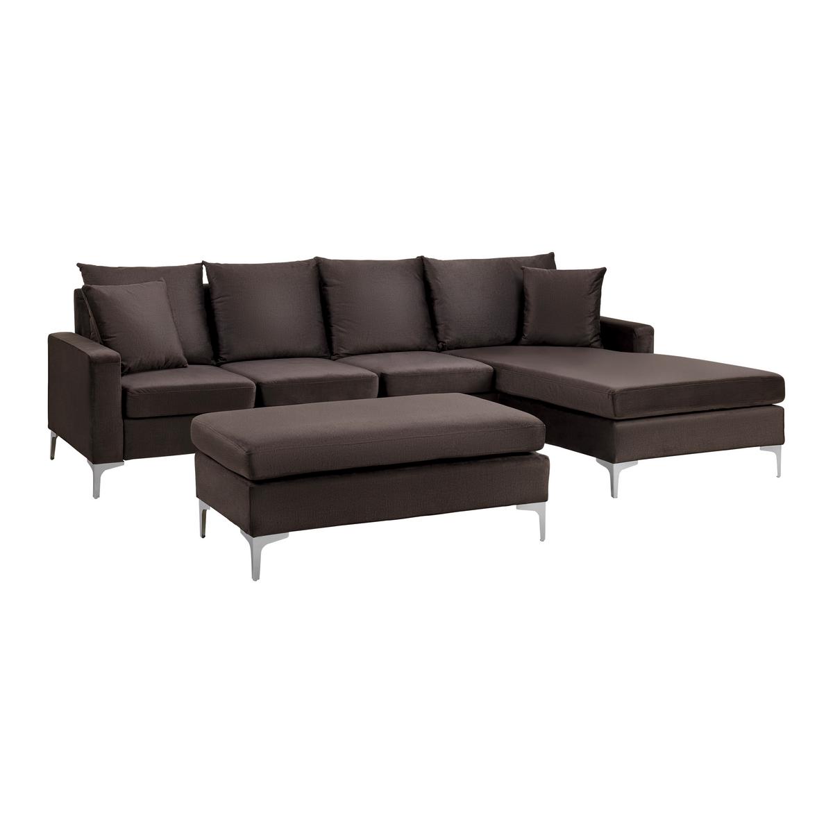 Sedací souprava ALONDRA, oboustranná, hnědá - hnědá/barvy nerez oceli, Moderní, kov/dřevo (287/182/80cm) - Bessagi Home