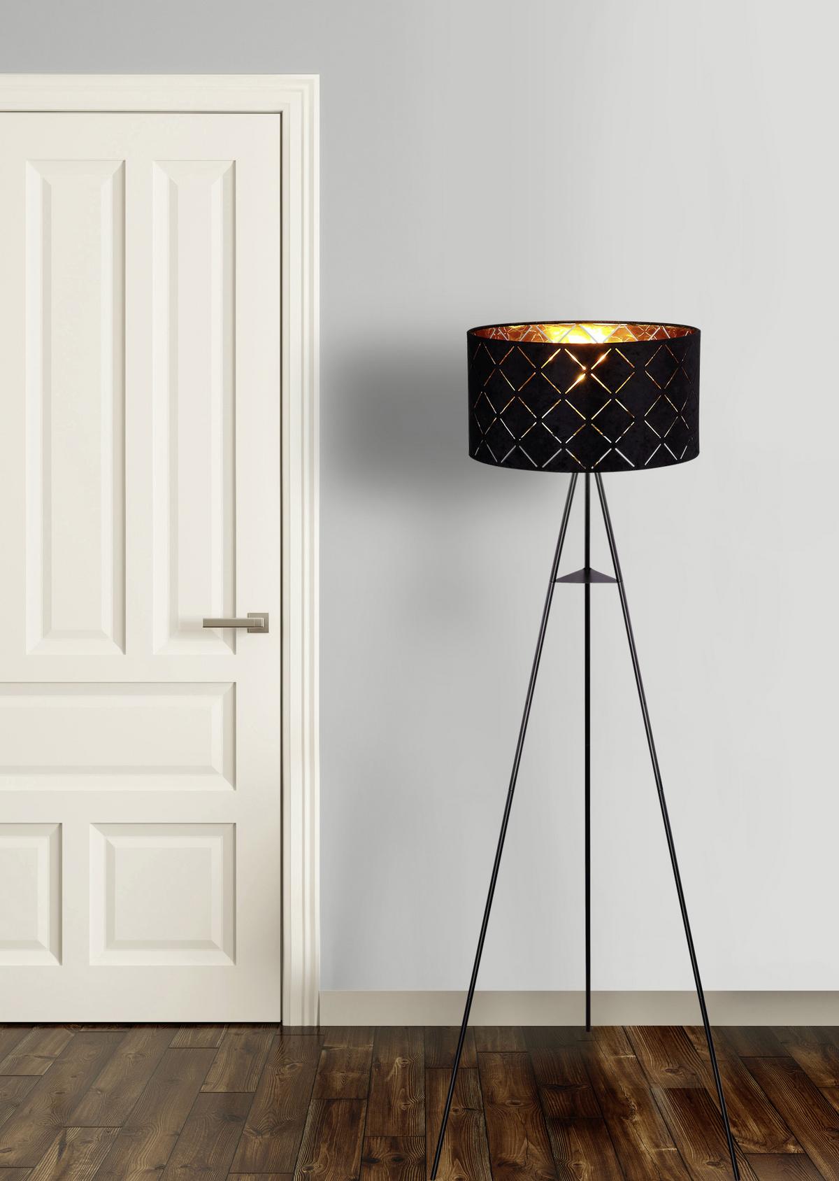 Stehlampe Lorena Schwarz, Dreibeinig Mit Samtbezug - Schwarz, ROMANTIK / LANDHAUS, Textil/Metall (69/149cm) - James Wood