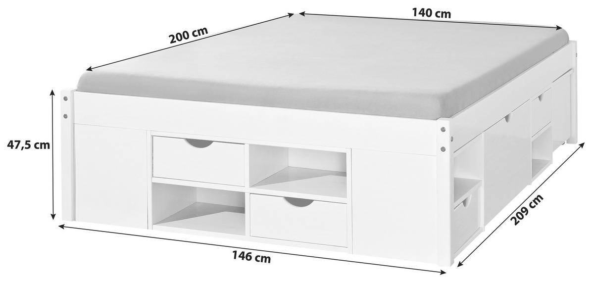 Tárolós Ágy Till 140/200 Cm - fehér, Konventionell (140/200cm) - MID.YOU