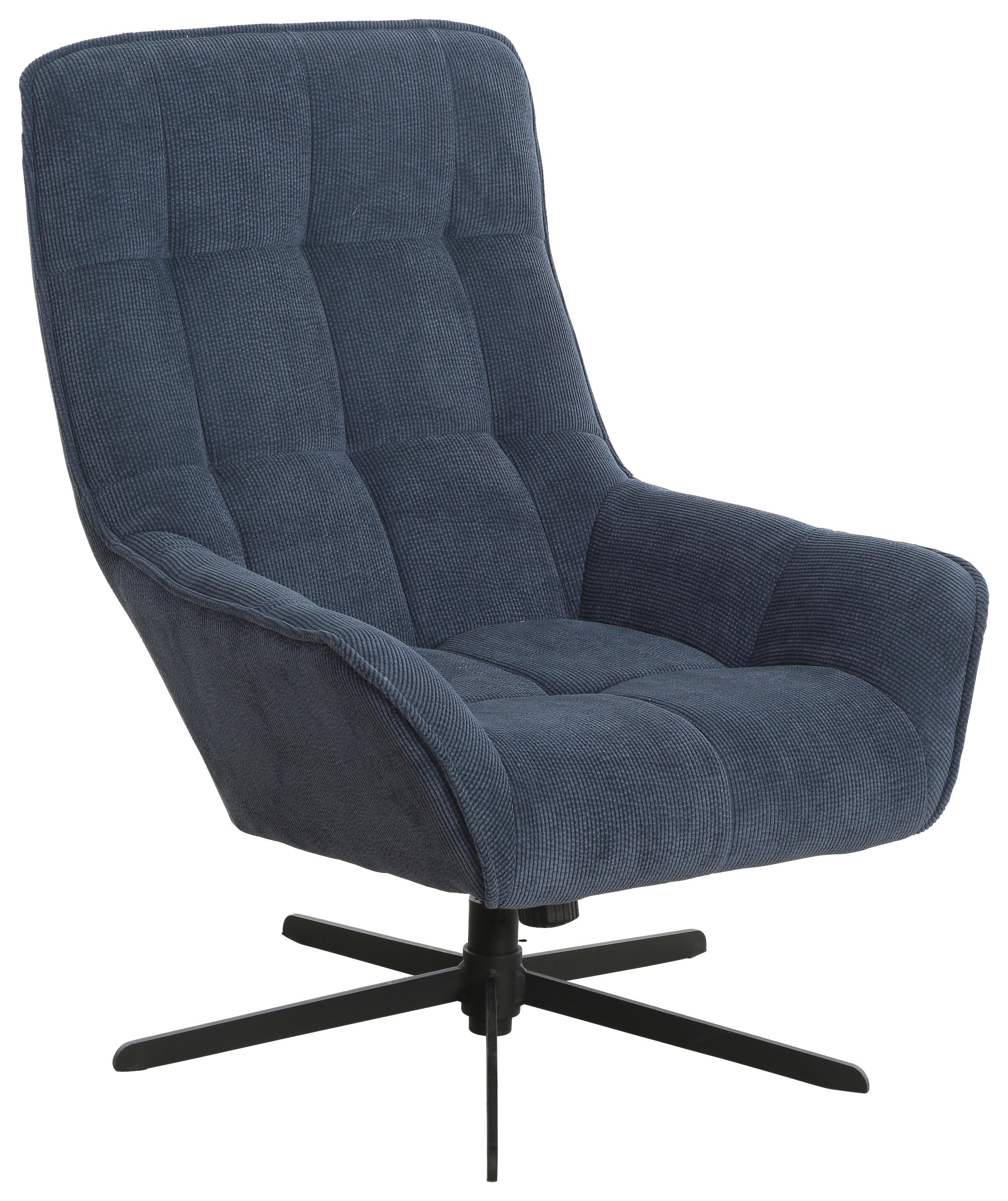 Otočné relaxačné kreslo BARI, tmavomodrý menčester - čierna/tmavomodrá, Modern, kov/drevo (72/98/81cm)