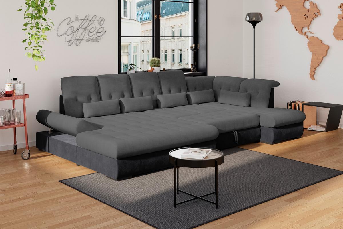 Wohnlandschaft Madera Anthrazit B: 358 cm - Anthrazit/Schwarz, KONVENTIONELL, Kunststoff/Textil (190/358/212cm)