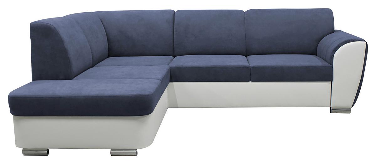 Ecksofa Mit Bettkasten Doris Rücken Echt Blau/weiß - Blau/Silberfarben, Design, Textil (196/255cm) - MID.YOU
