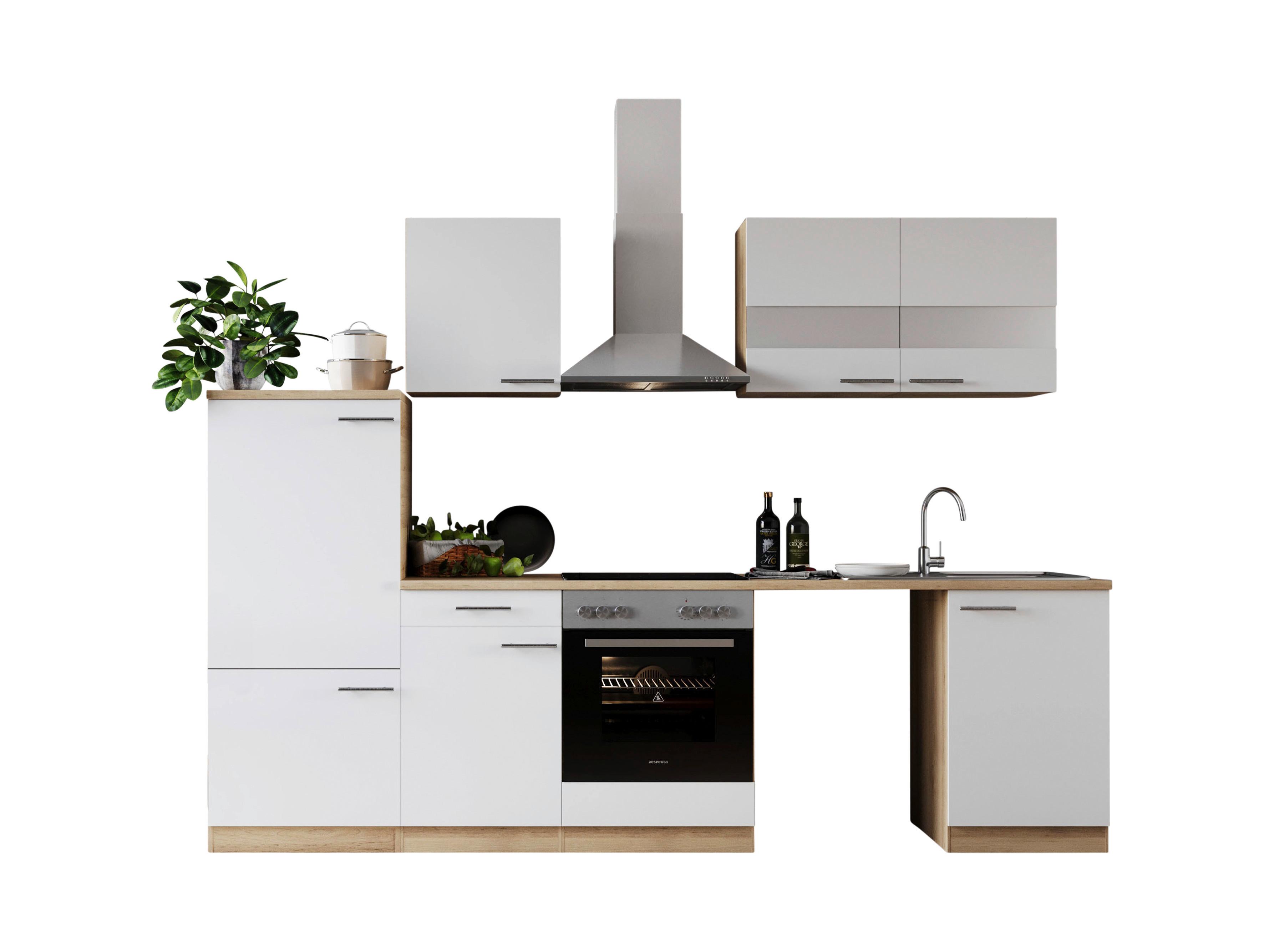 Küchenblock Merle Weiß B: 280 cm - Eichefarben/Weiß, Basics, Glas/Holzwerkstoff (280cm) - Respekta